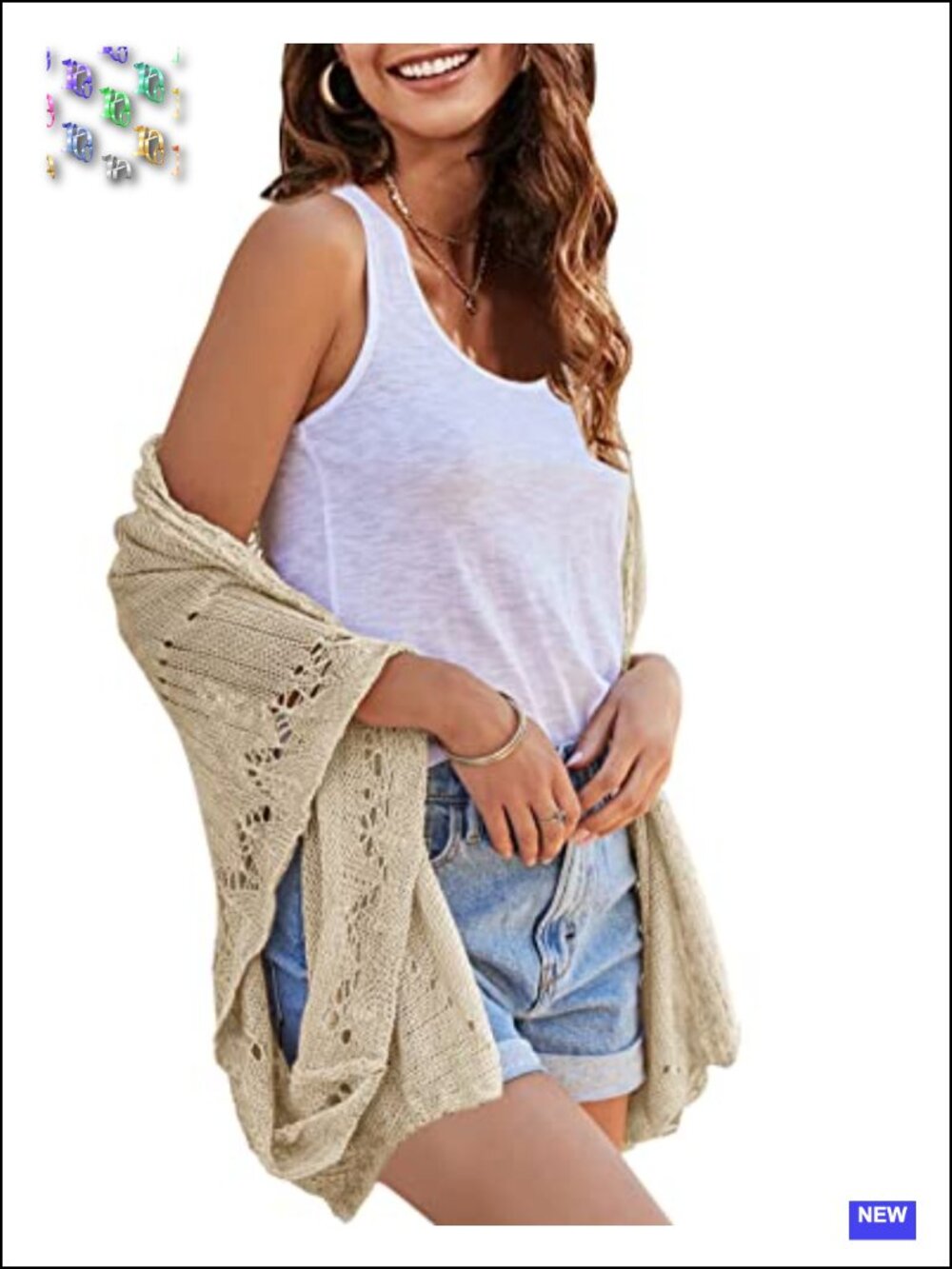 Open Front Kimono Crochet Cardigan Batwing Sleeve Lightweight Knit Sweater - Picture 2 of 6